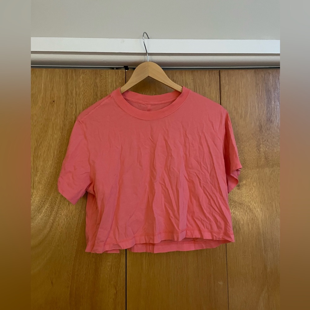 Lululemon All Yours Tee, Professionally Hemmed/Cropped, Size 6, Guava Pink